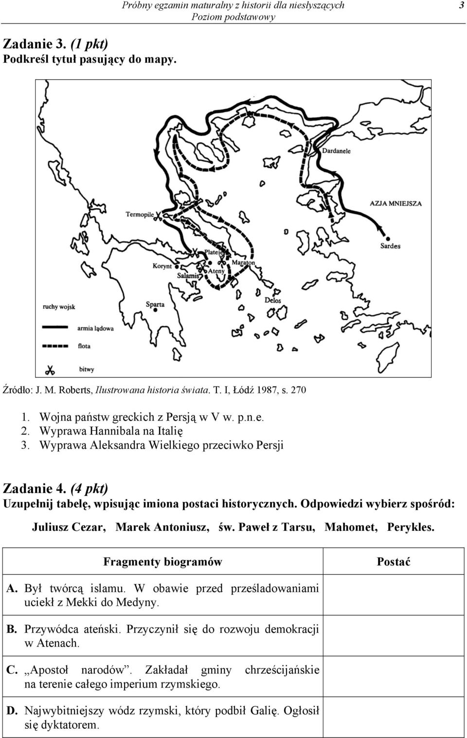 Odpowiedzi wybierz spośród: Juliusz Cezar, Marek Antoniusz, św. Paweł z Tarsu, Mahomet, Perykles. Fragmenty biogramów Postać A. Był twórcą islamu.