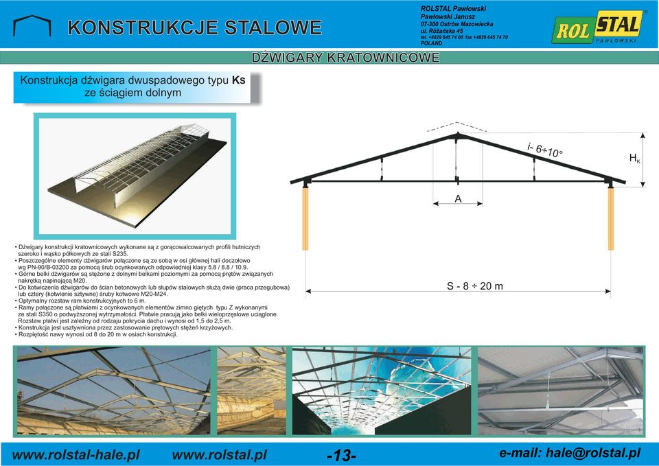 8 / 0.9. Górne belki d wigarów s¹ stê one z dolnymi belkami poziomymi za pomoc¹ prêtów zwi¹zanych nakrêtk¹ napinaj¹c¹ M20.