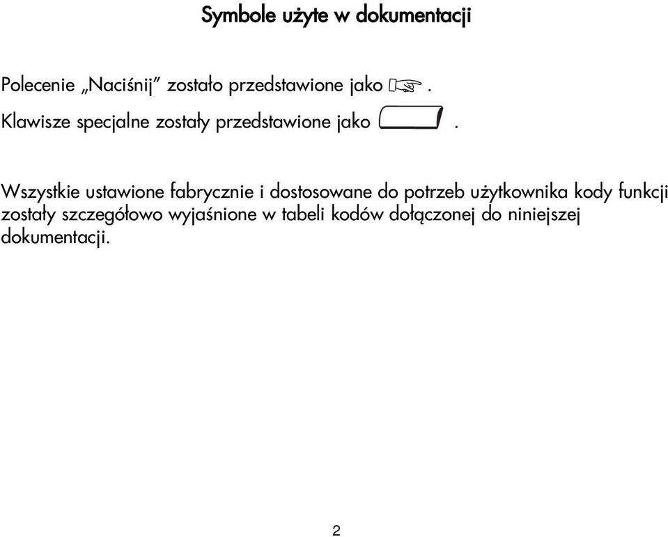 Wszystkie ustawione fabrycznie i dostosowane do potrzeb u ytkownika kody