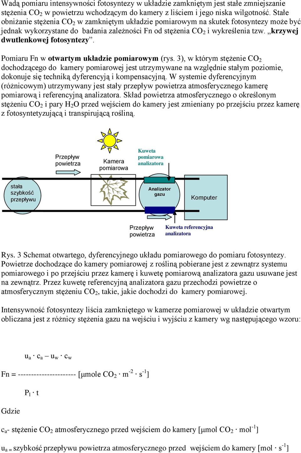 krzywej dwutlenkowej fotosyntezy. Pomiaru Fn w otwartym układzie pomiarowym (rys.