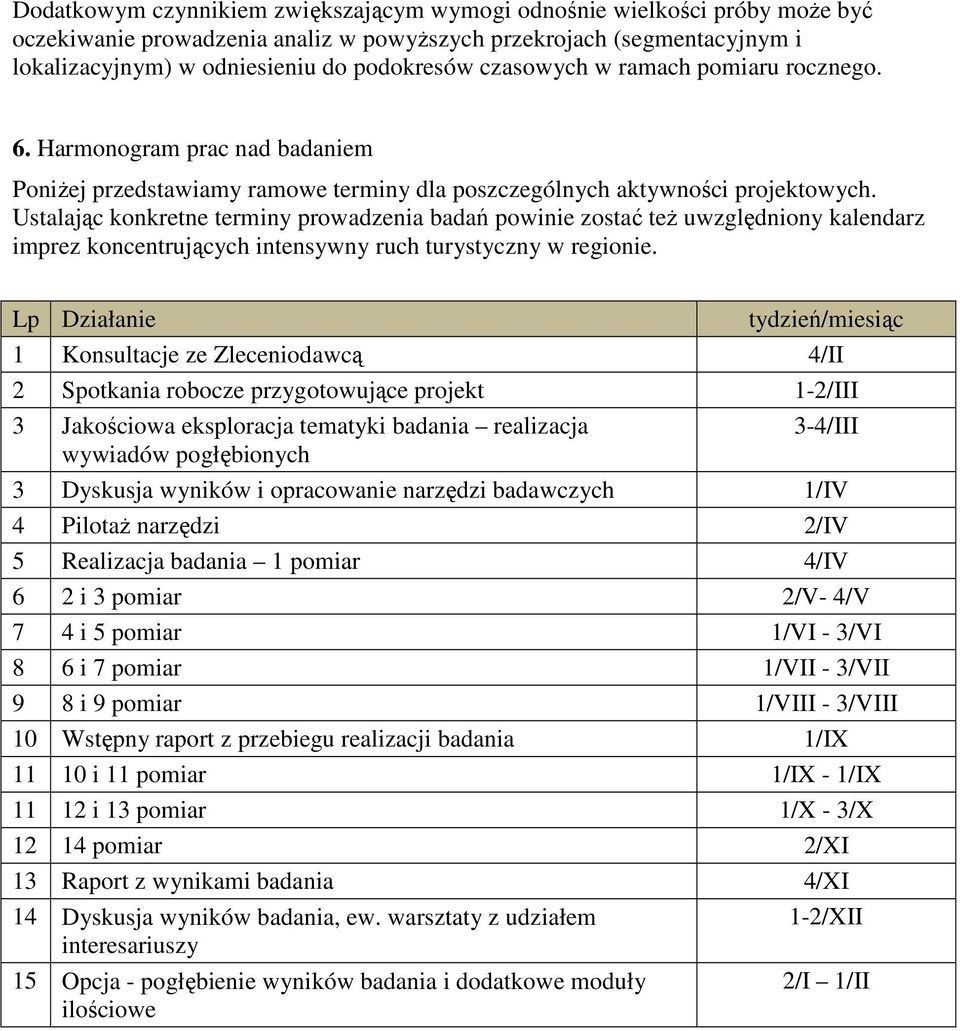 Ustalając konkretne terminy prowadzenia badań powinie zostać też uwzględniony kalendarz imprez koncentrujących intensywny ruch turystyczny w regionie.