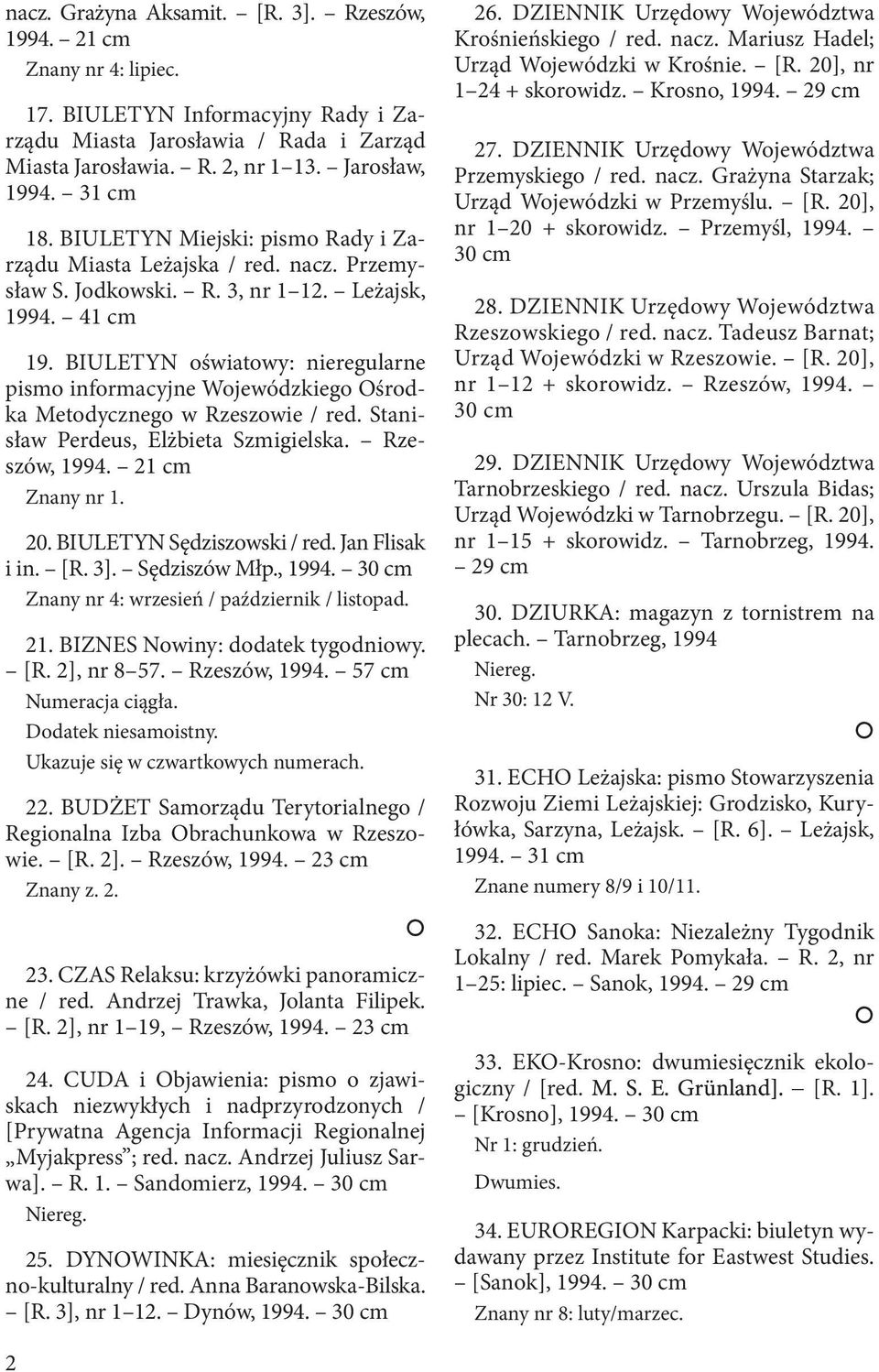 BIULETYN oświatowy: nieregularne pismo informacyjne Wojewódzkiego Ośrodka Metodycznego w Rzeszowie / red. Stanisław Perdeus, Elżbieta Szmigielska. Rzeszów, 1994. 21 cm Znany nr 1. 20.