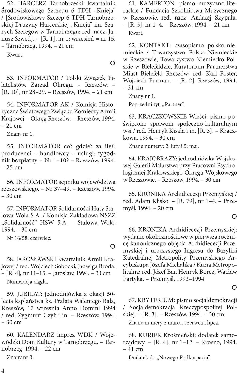 INFORMATOR AK / Komisja Historyczna Światowego Związku Żołnierzy Armii Krajowej Okręg Rzeszów. Rzeszów, 1994. 21 cm Znany nr 1. 55. INFORMATOR co? gdzie? za ile?