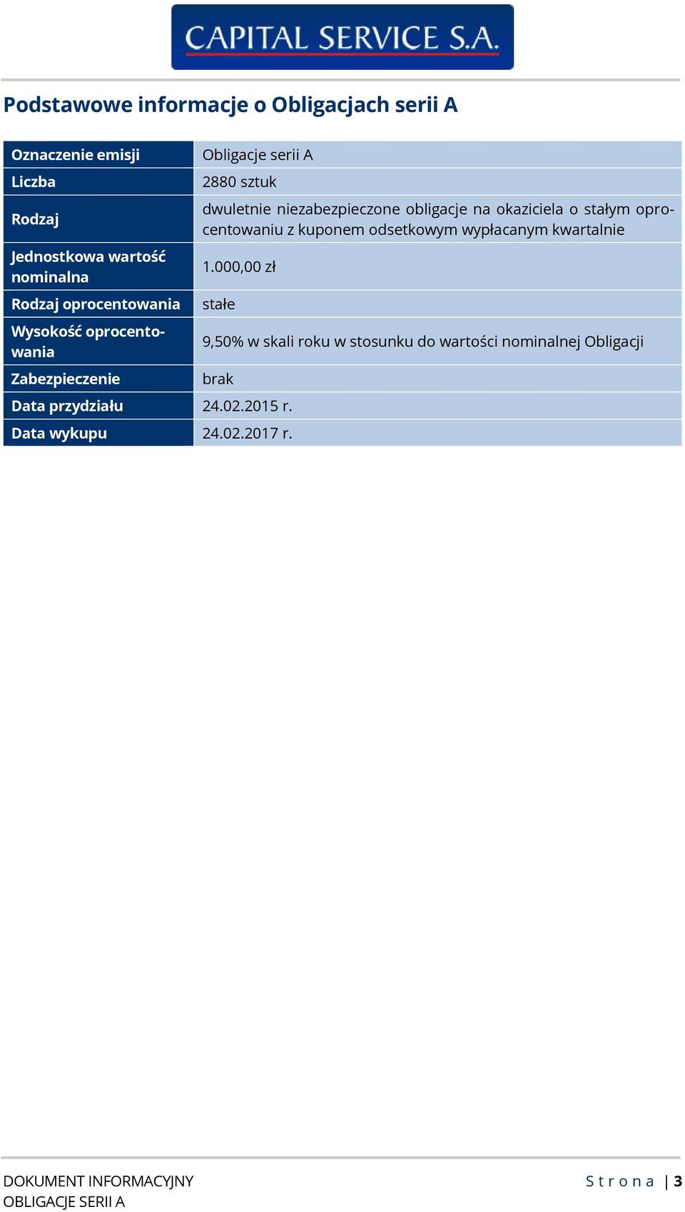 okaziciela o stałym oprocentowaniu z kuponem odsetkowym wypłacanym kwartalnie 1.