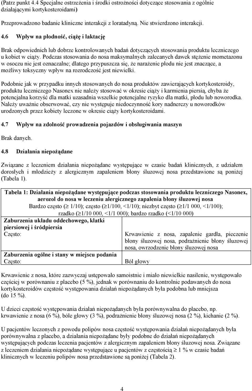 Podczas stosowania do nosa maksymalnych zalecanych dawek stężenie mometazonu w osoczu nie jest oznaczalne; dlatego przypuszcza się, że narażenie płodu nie jest znaczące, a możliwy toksyczny wpływ na