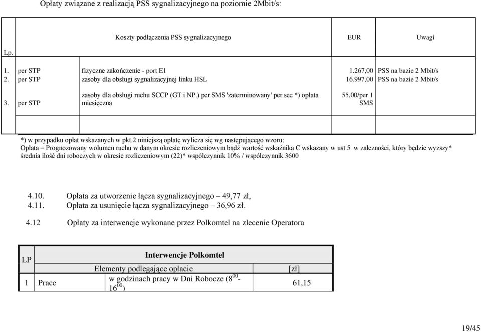 ) per SMS 'zaterminowany' per sec *) opłata miesięczna 55,00/per 1 SMS *) w przypadku opłat wskazanych w pkt.