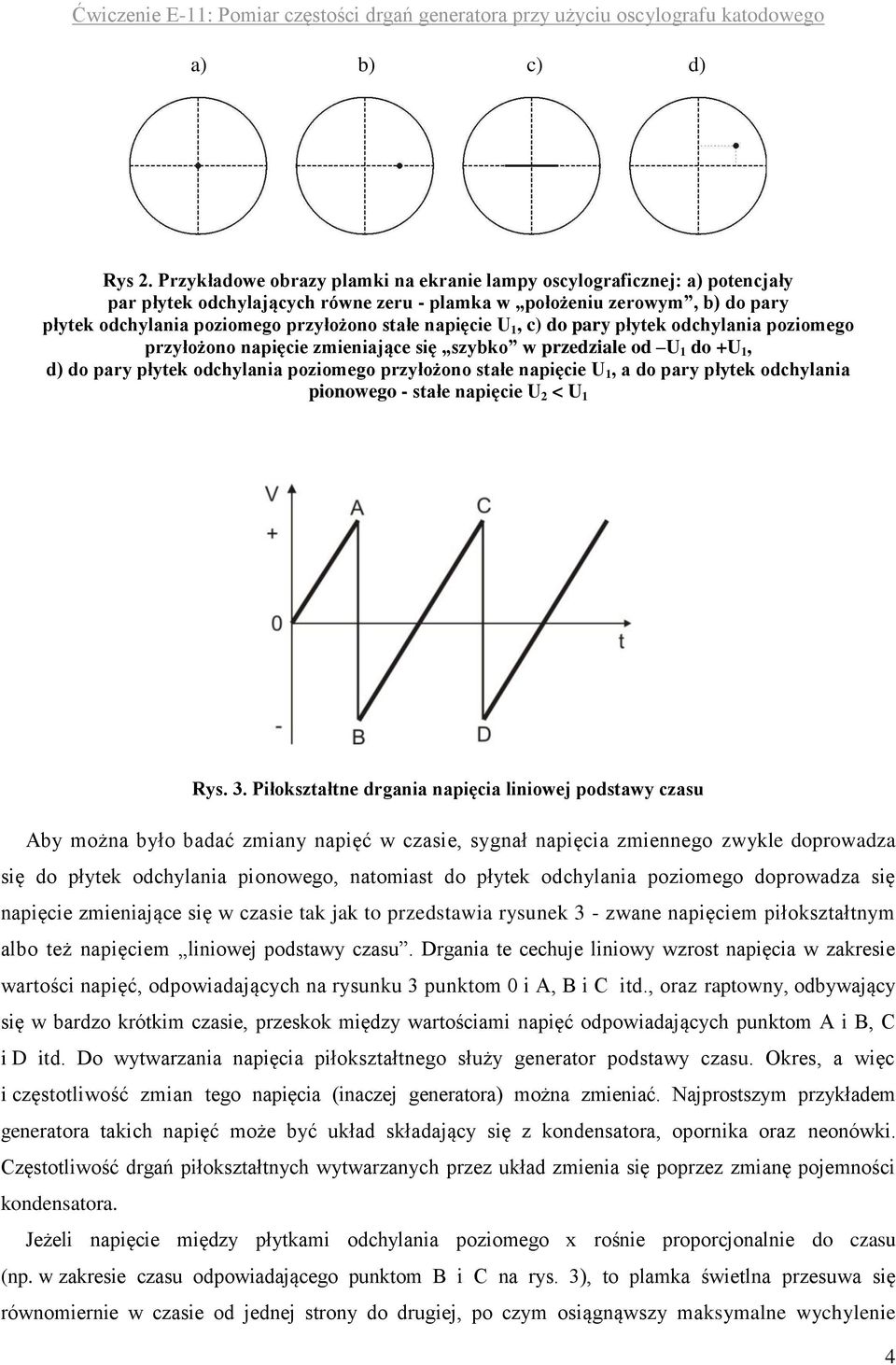 napięcie U 1, c) do pary płytek odchylania poziomego przyłożono napięcie zmieniające się szybko w przedziale od U 1 do +U 1, d) do pary płytek odchylania poziomego przyłożono stałe napięcie U 1, a do