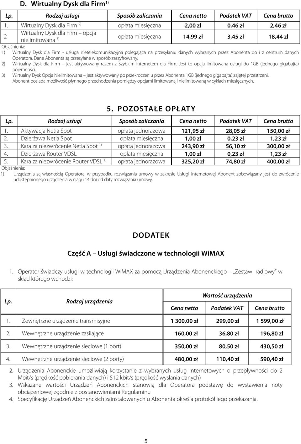 nietelekomunikacyjna polegająca na przesyłaniu danych wybranych przez Abonenta do i z centrum danych Operatora. Dane Abonenta są przesyłane w sposób zaszyfrowany.