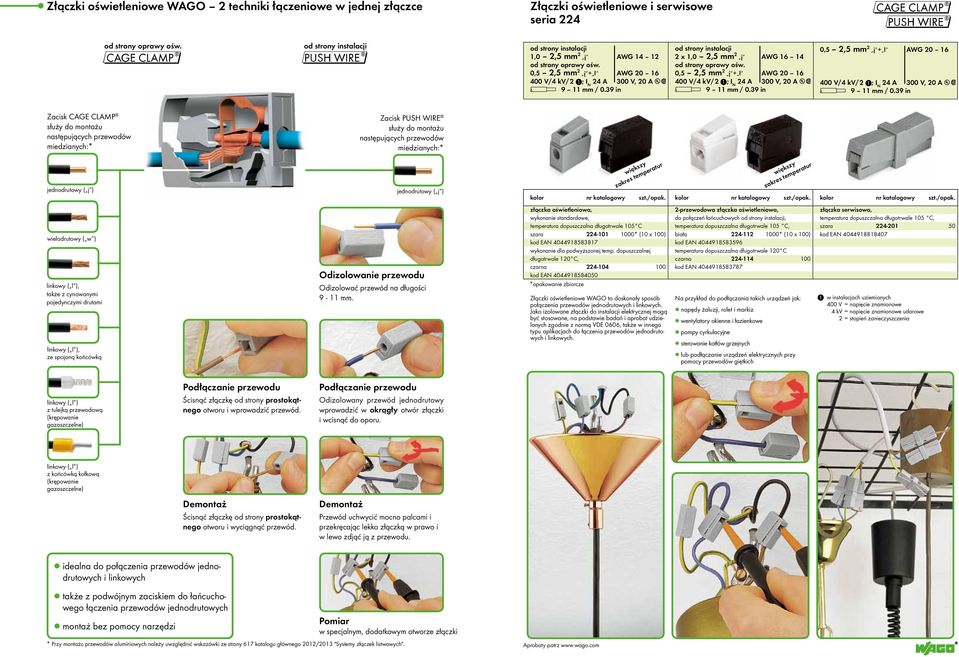 39 in od strony instalacji 2 x 1,0 2,5 mm 2 j AWG 16 14 od strony oprawy ośw. 0,5 2,5 mm 2 j + l AWG 20 16 400 V/4 kv/2 1; 300 V, 20 A u2 l 9 11 mm / 0.
