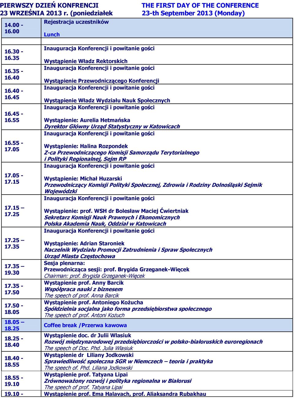 10 Wystąpienie Władz Rektorskich Wystąpienie Przewodniczącego Konferencji Wystąpienie Władz Wydziału Nauk Społecznych Wystąpienie: Aurelia Hetmańska Dyrektor Główny Urząd Statystyczny w Katowicach