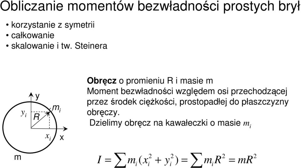 Stenera y y Obręcz o proenu ase Moent bezwłanośc wzglęe os