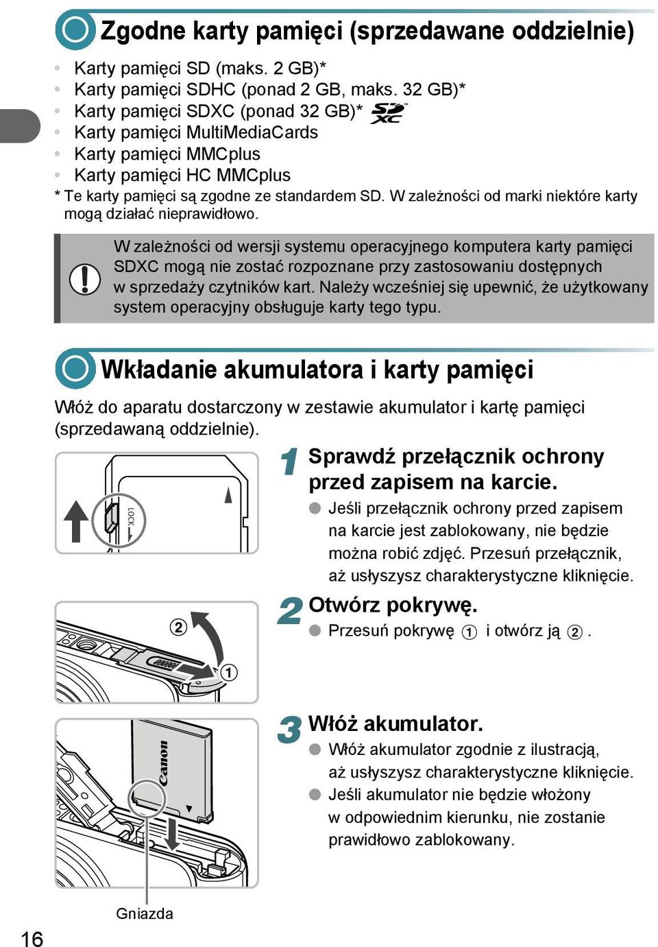 W zależności od marki niektóre karty mogą działać nieprawidłowo.