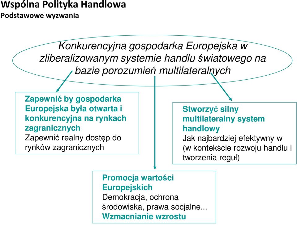 realny dostęp do rynków zagranicznych Stworzyć silny multilateralny system handlowy Jak najbardziej efektywny w (w kontekście