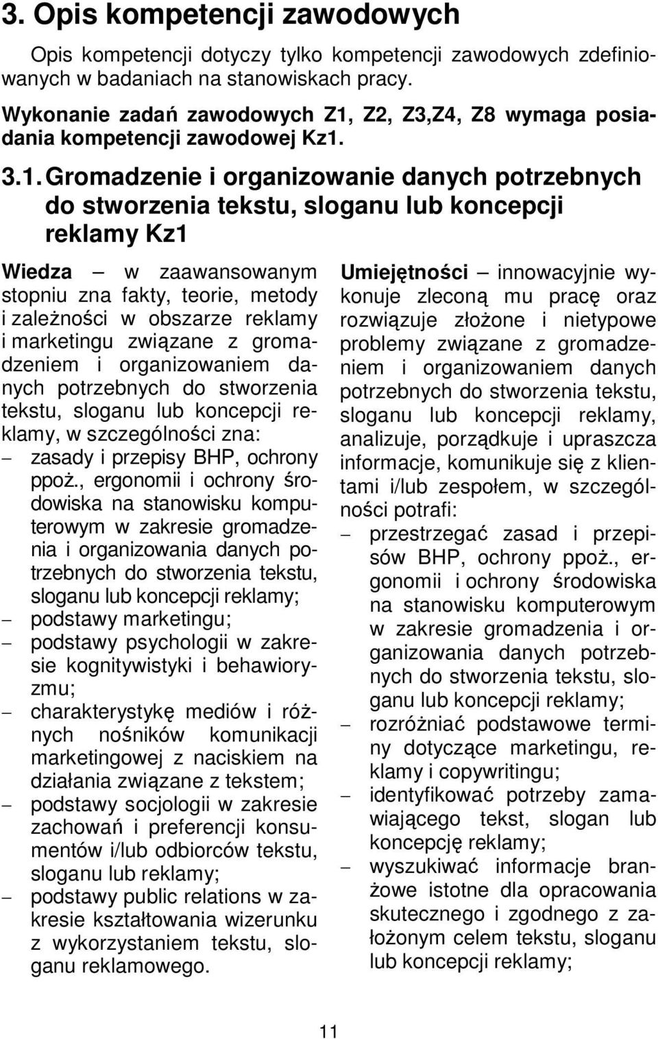 Z2, Z3,Z4, Z8 wymaga posiadania kompetencji zawodowej Kz1.