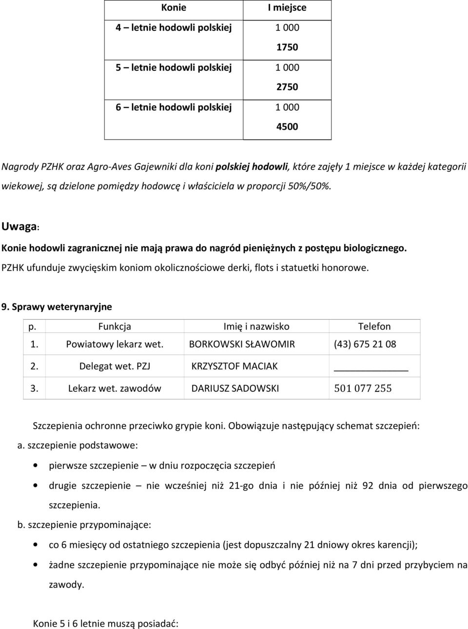 Uwaga: Konie hodowli zagranicznej nie mają prawa do nagród pieniężnych z postępu biologicznego. PZHK ufunduje zwycięskim koniom okolicznościowe derki, flots i statuetki honorowe. 9.