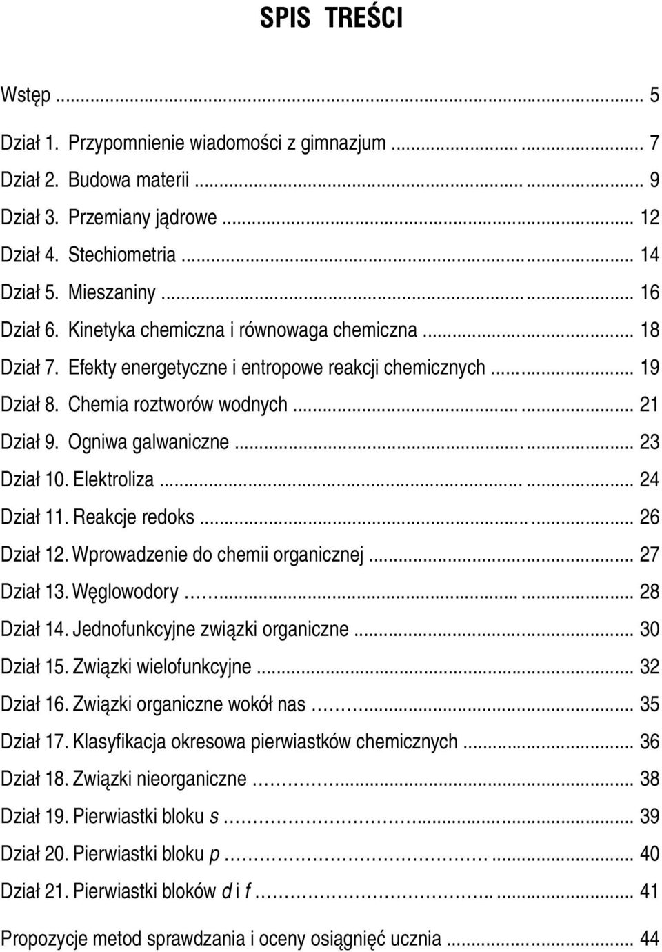 .. 23 Dział 10. Elektroliza...... 24 Dział 11. Reakcje redoks... 26 Dział 12. Wprowadzenie do chemii organicznej... 27 Dział 13. Węglowodory...... 28 Dział 14. Jednofunkcyjne związki organiczne.