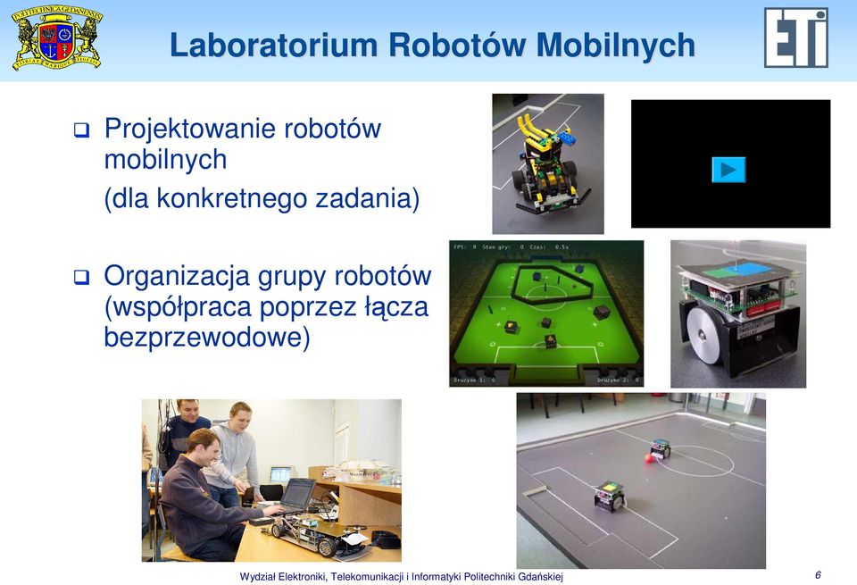 robotów (współpraca poprzez łącza bezprzewodowe) Wydział