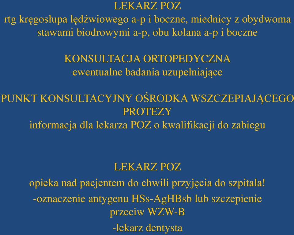 WSZCZEPIAJĄCEGO PROTEZY informacja dla lekarza POZ o kwalifikacji do zabiegu LEKARZ POZ opieka nad