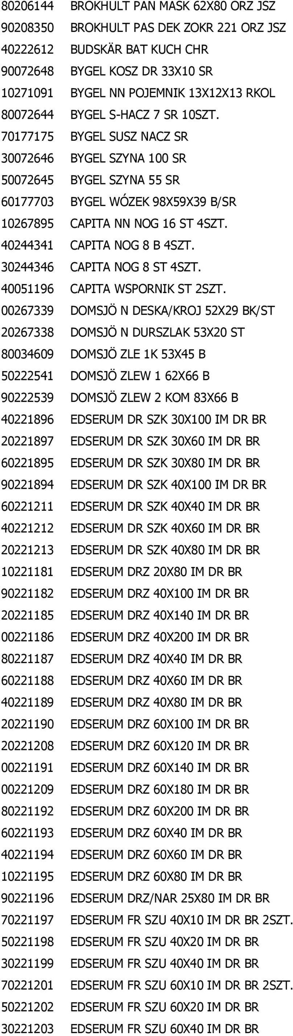 40244341 CAPITA NOG 8 B 4SZT. 30244346 CAPITA NOG 8 ST 4SZT. 40051196 CAPITA WSPORNIK ST 2SZT.