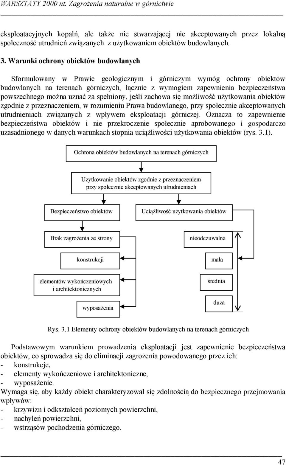 Warunki ochrony obiektów budowlanych Sformułowany w Prawie geologicznym i górniczym wymóg ochrony obiektów budowlanych na terenach górniczych, łącznie z wymogiem zapewnienia bezpieczeństwa