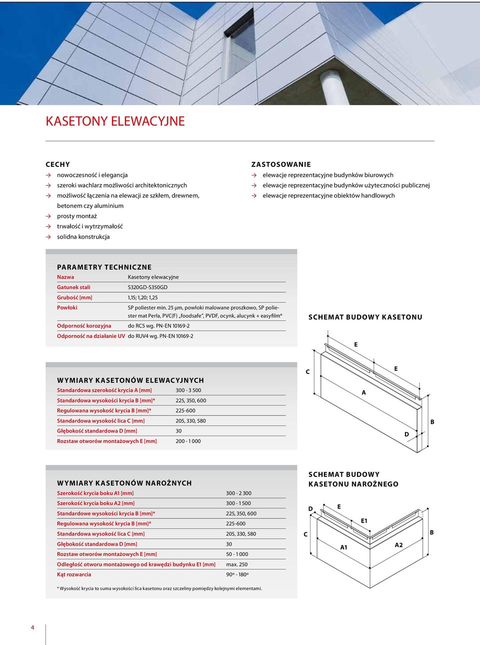 elewacyjne Gatunek stali S320GD-S350GD Grubość [mm] 1,15; 1,20; 1,25 Powłoki SP poliester min.