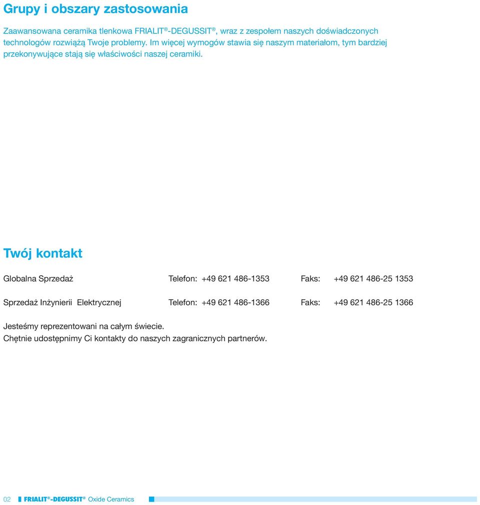 Twój kontakt Globalna Sprzedaż Telefon: +49 621 486-1353 Faks: +49 621 486-25 1353 Sprzedaż Inżynierii Elektrycznej Telefon: +49 621 486-1366