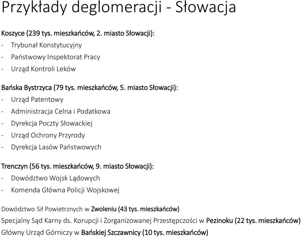 miasto Słowacji): - Urząd Patentowy - Administracja Celna i Podatkowa - Dyrekcja Poczty Słowackiej - Urząd Ochrony Przyrody - Dyrekcja Lasów Państwowych Trenczyn (56 tys.