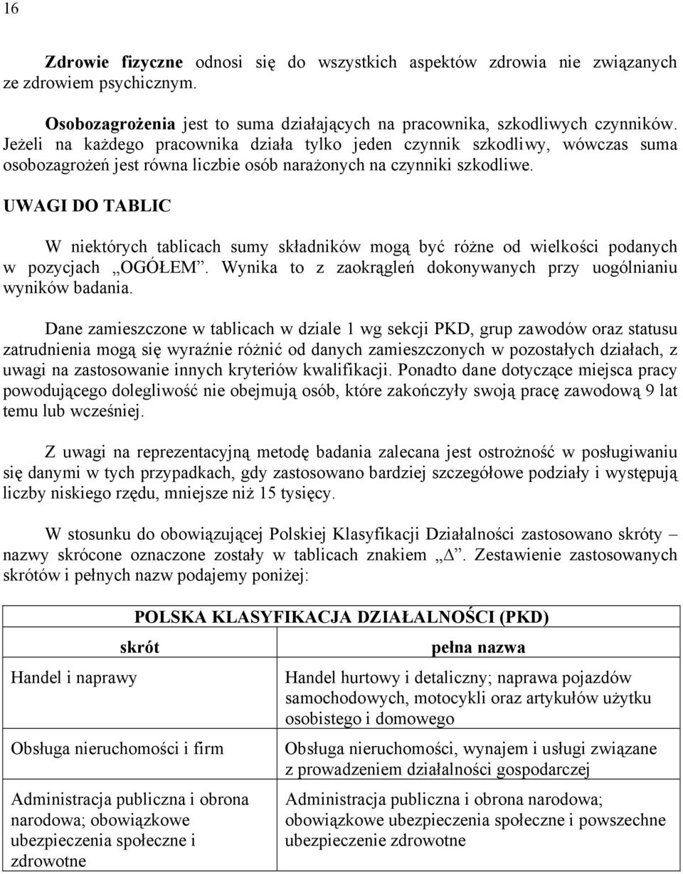 UWAGI DO TABLIC W niektórych tablicach sumy składników mogą być różne od wielkości podanych w pozycjach OGÓŁEM. Wynika to z zaokrągleń dokonywanych przy uogólnianiu wyników badania.