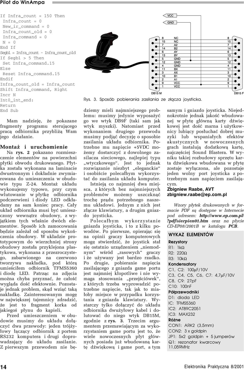 15 Endif Infra_count_old = Infra_count Shift Infra_command, Right Incr N Int0_int_end: Return End Sub Mam nadziejí, øe pokazane fragmenty programu steruj¹cego prac¹ odbiornika przybliø¹ Wam jego