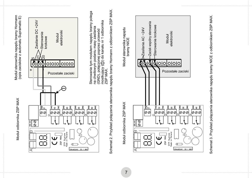 chwilowym podaniu masy zasilania (GND), połączonej poprzez przewód mostkujący ( ) do kanału nr 1 odbiornika ZSP MX. Schemat 2.