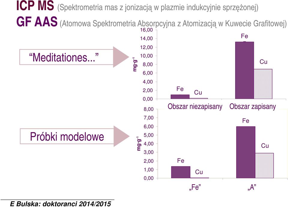 .. Próbki modelowe mg*g -1 mg*g -1 16, 14, 12, 1, 8, 6, 4, 2,, 8, 7, 6, 5, 4, 3, 2, 1,, Fe Cu Fe