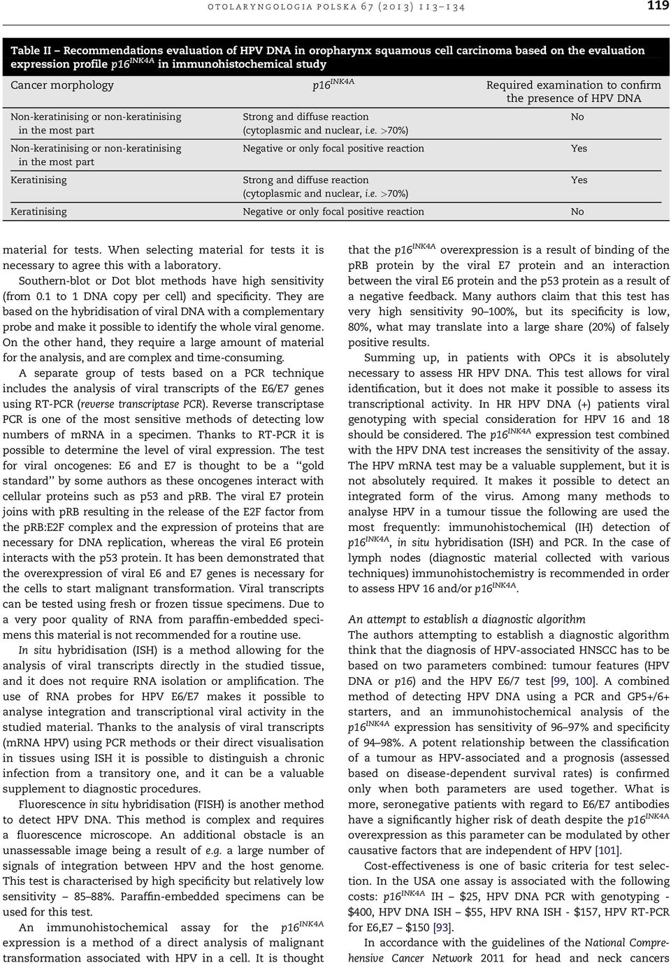 non-keratinising in the most part Keratinising Strong and diffuse reaction (cytoplasmic and nuclear, i.e. >70%) Negative or only focal positive reaction Strong and diffuse reaction (cytoplasmic and nuclear, i.