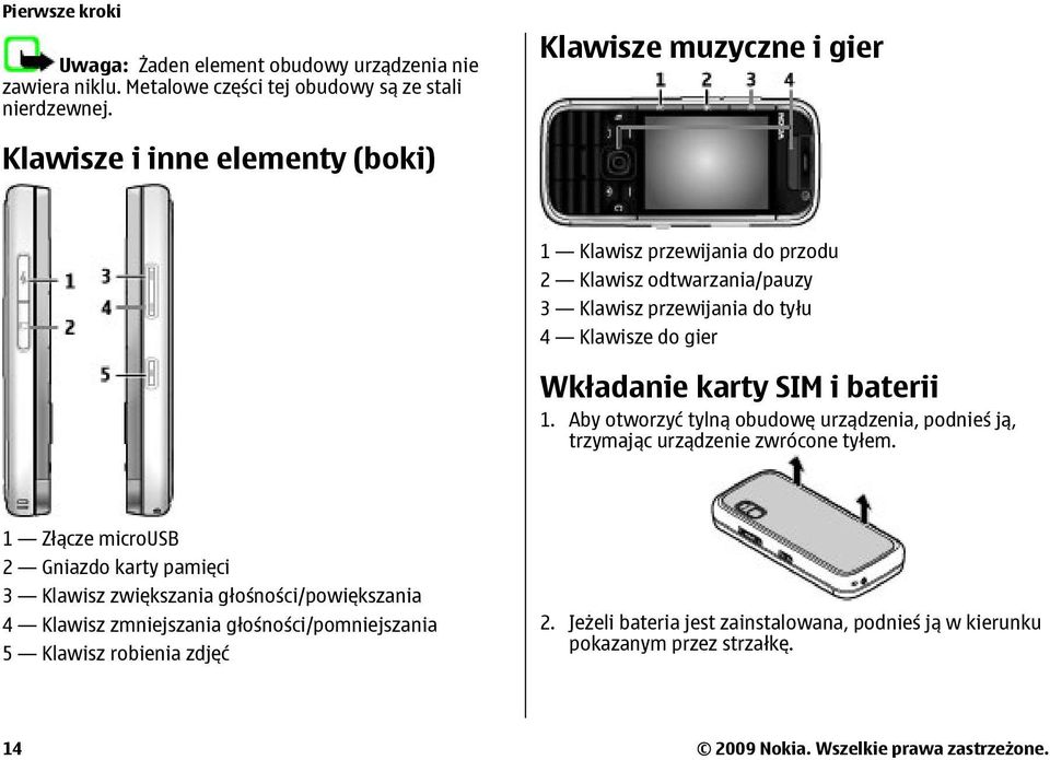 karty SIM i baterii 1. Aby otworzyć tylną obudowę urządzenia, podnieś ją, trzymając urządzenie zwrócone tyłem.