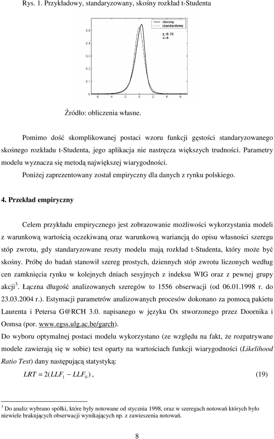 Paramery modelu wyznacza się meodą największej wiarygodności. Poniżej zaprezenowany zosał empiryczny dla danych z rynku polskiego. 4.