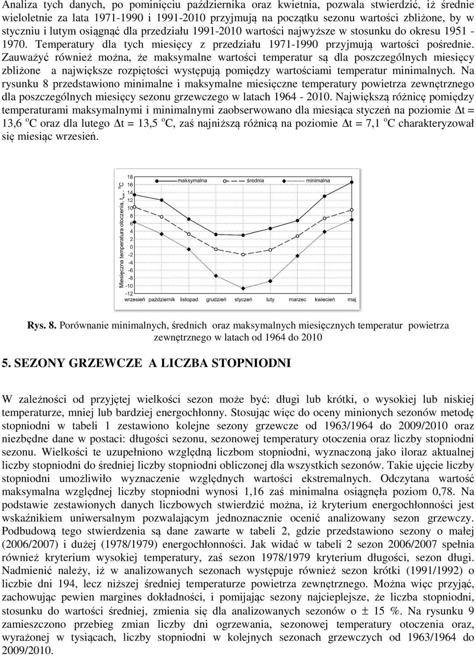 Zauważyć również można, że maksymalne wartości temperatur są dla poszczególnych miesięcy zbliżone a największe rozpiętości występują pomiędzy wartościami temperatur minimalnych.