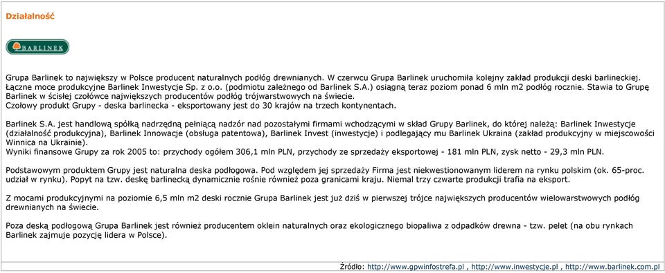 Stawia to Grupę Barlinek w ścisłej czołówce największych producentów podłóg trójwarstwowych na świecie.