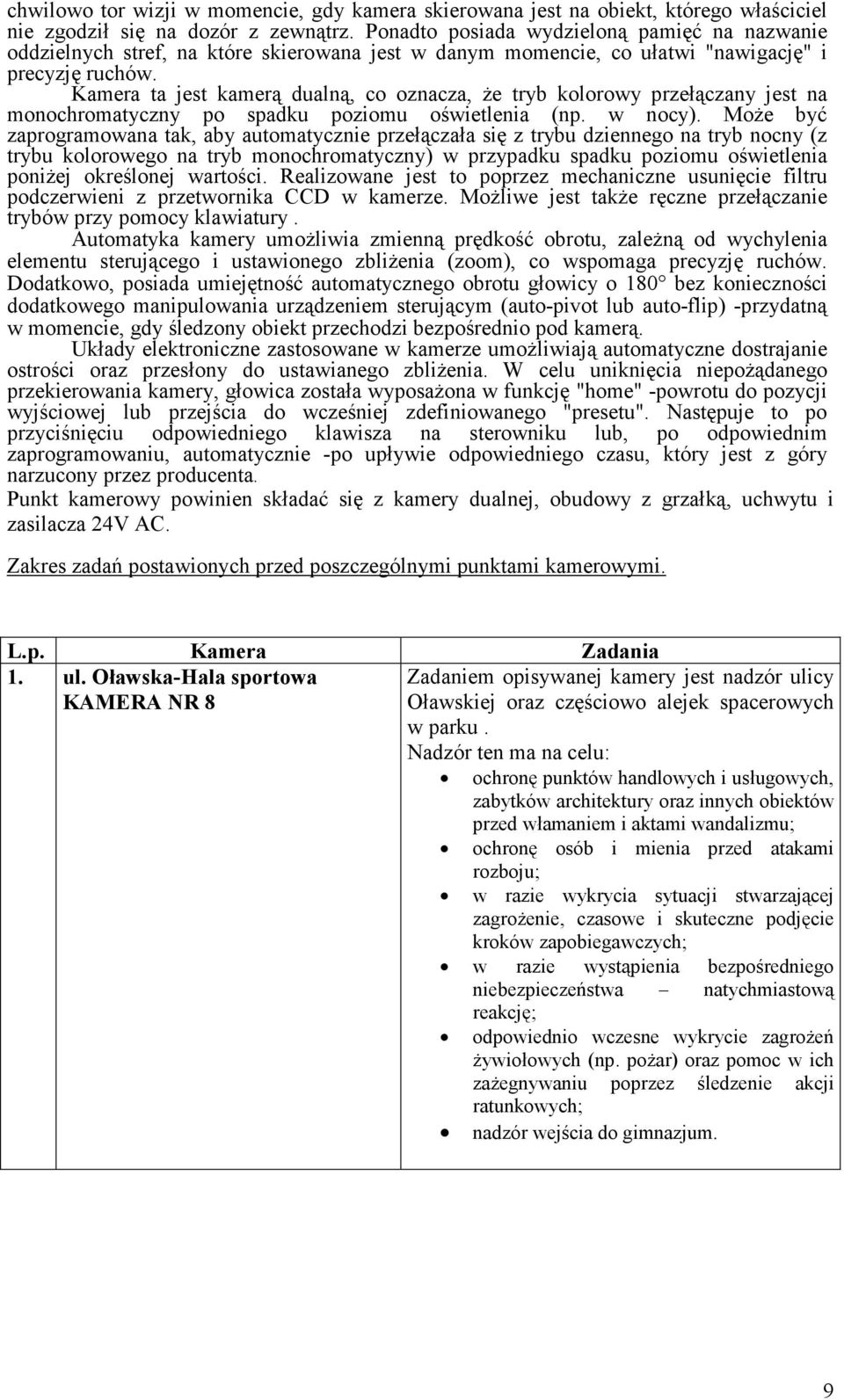 Kamera ta jest kamerą dualną, co oznacza, Ŝe tryb kolorowy przełączany jest na monochromatyczny po spadku poziomu oświetlenia (np. w nocy).