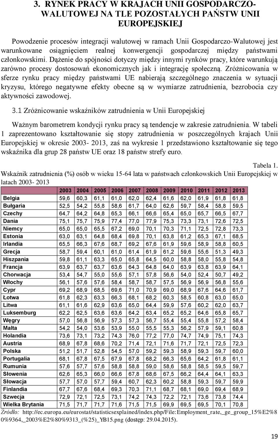 Dążenie do spójności dotyczy między innymi rynków pracy, które warunkują zarówno procesy dostosowań ekonomicznych jak i integrację społeczną.