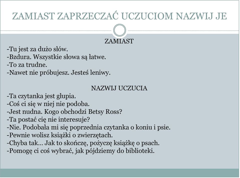 Kogo obchodzi Betsy Ross? -Ta postać cię nie interesuje? -Nie. Podobała mi się poprzednia czytanka o koniu i psie.