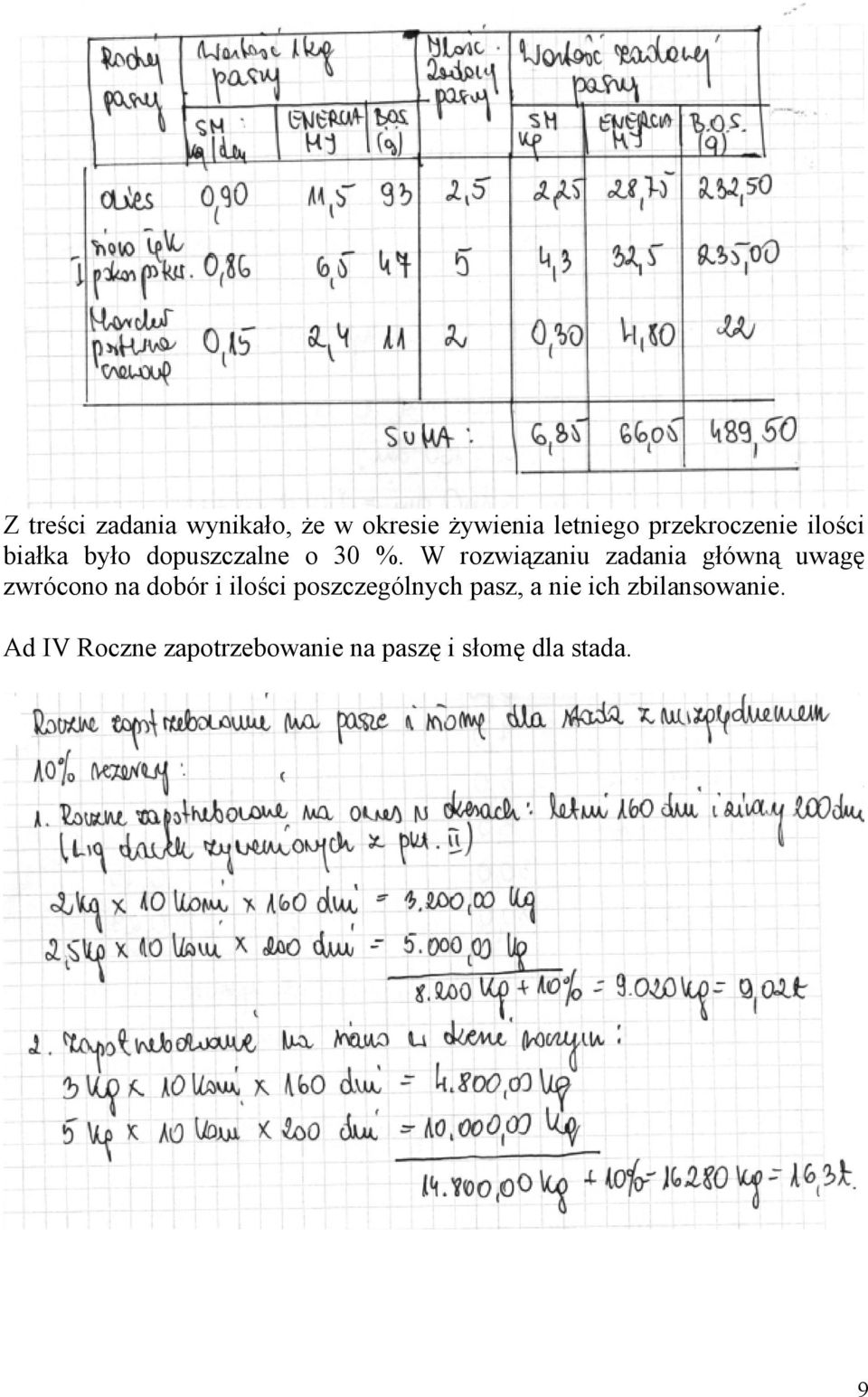 W rozwiązaniu zadania główną uwagę zwrócono na dobór i ilości