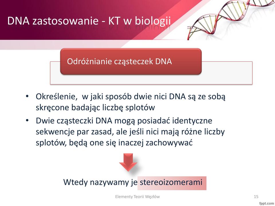 posiadać identyczne sekwencje par zasad, ale jeśli nici mają różne liczby splotów,