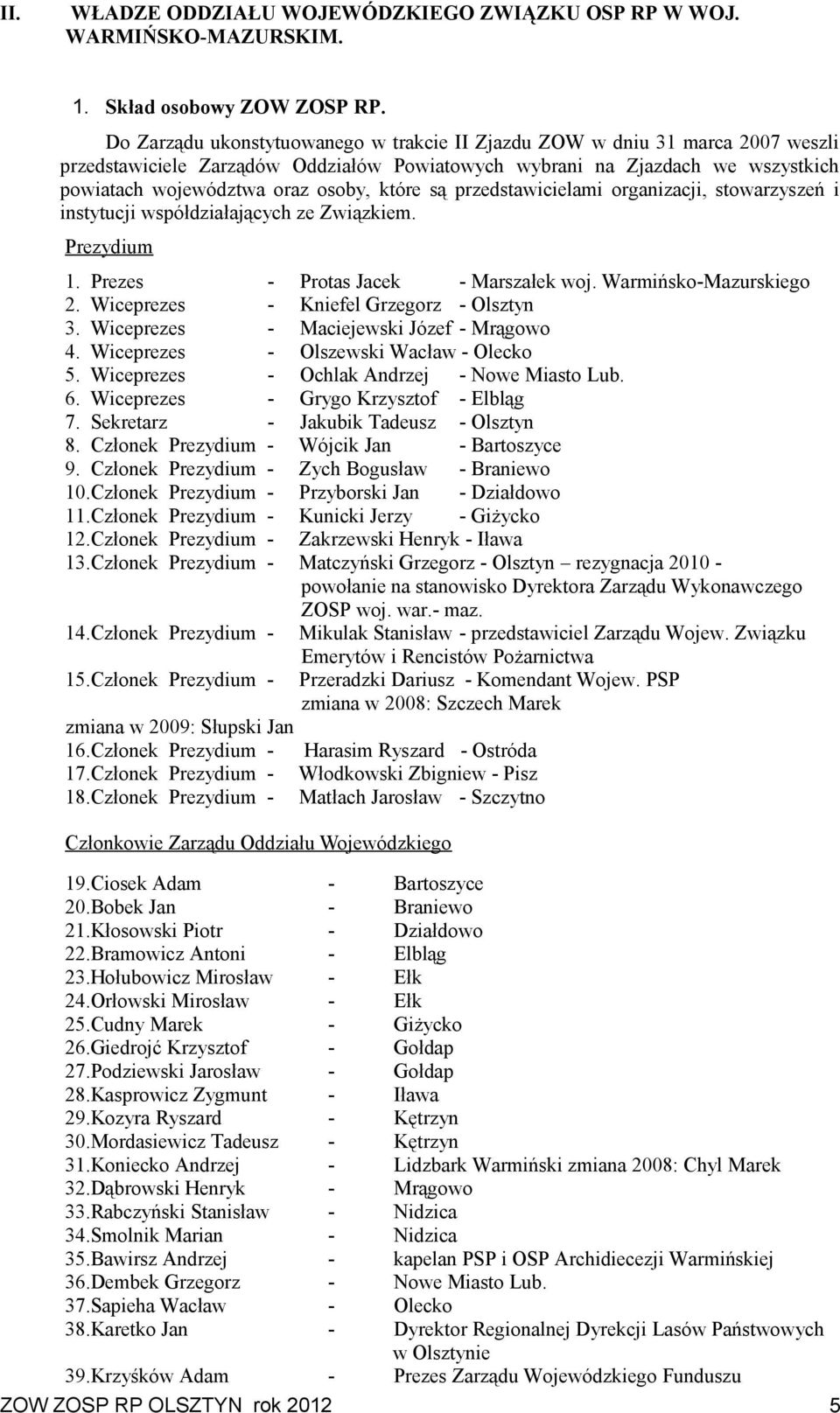 które są przedstawicielami organizacji, stowarzyszeń i instytucji współdziałających ze Związkiem. Prezydium 1. Prezes - Protas Jacek - Marszałek woj. Warmińsko-Mazurskiego 2.