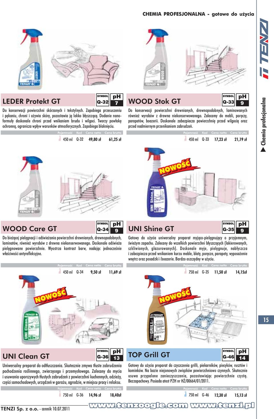 7 WOOD Stok GT Q33 Do konserwacji powierzchni drewnianych, drewnopodobnych, laminowanych również wyrobów z drewna niekonserwowanego. Zalecamy do mebli, poręczy, parapetów, boazerii.