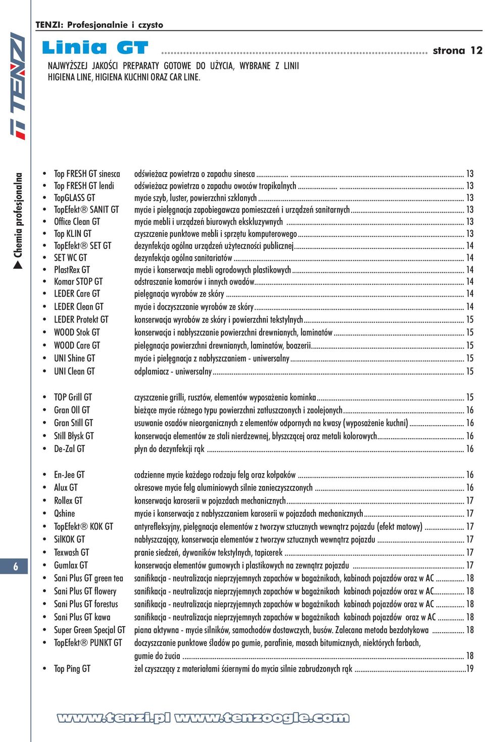 ..... 13 TopGLASS GT mycie szyb, luster, powierzchni szklanych... 13 TopEfekt SANIT GT mycie i pielęgnacja zapobiegawcza pomieszczeń i urządzeń sanitarnych.