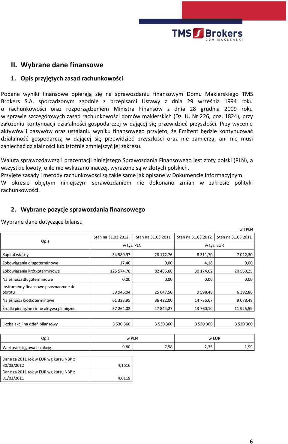 domów maklerskich (Dz. U. Nr 226, poz. 1824), przy założeniu kontynuacji działalności gospodarczej w dającej się przewidzieć przyszłości.