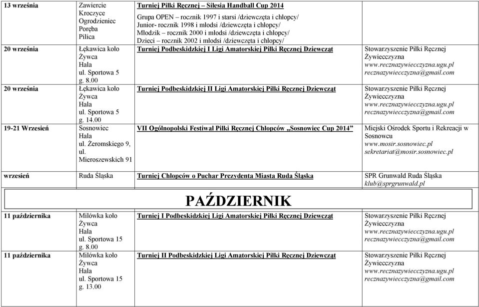 Mieroszewskich 91 Turniej Piłki Ręcznej Silesia Handball Cup 2014 Grupa OPEN rocznik 1997 i starsi /dziewczęta i chłopcy/ Junior- rocznik 1998 i młodsi /dziewczęta i chłopcy/ Młodzik rocznik 2000 i