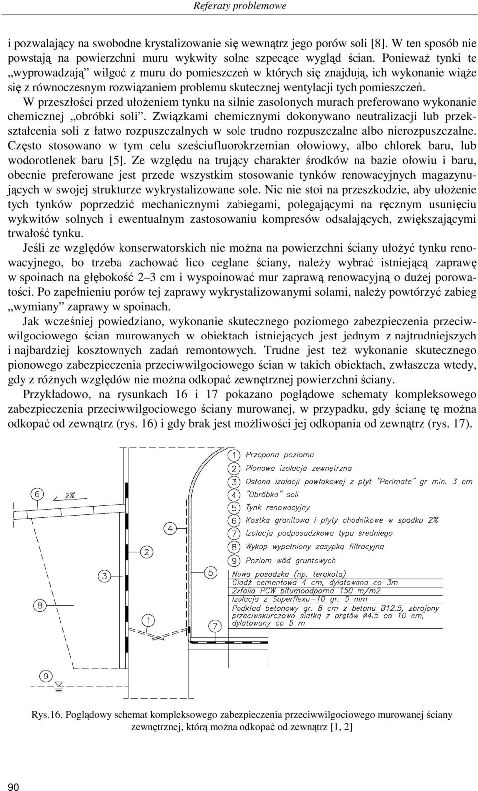 W przeszłości przed ułoŝeniem tynku na silnie zasolonych murach preferowano wykonanie chemicznej obróbki soli.