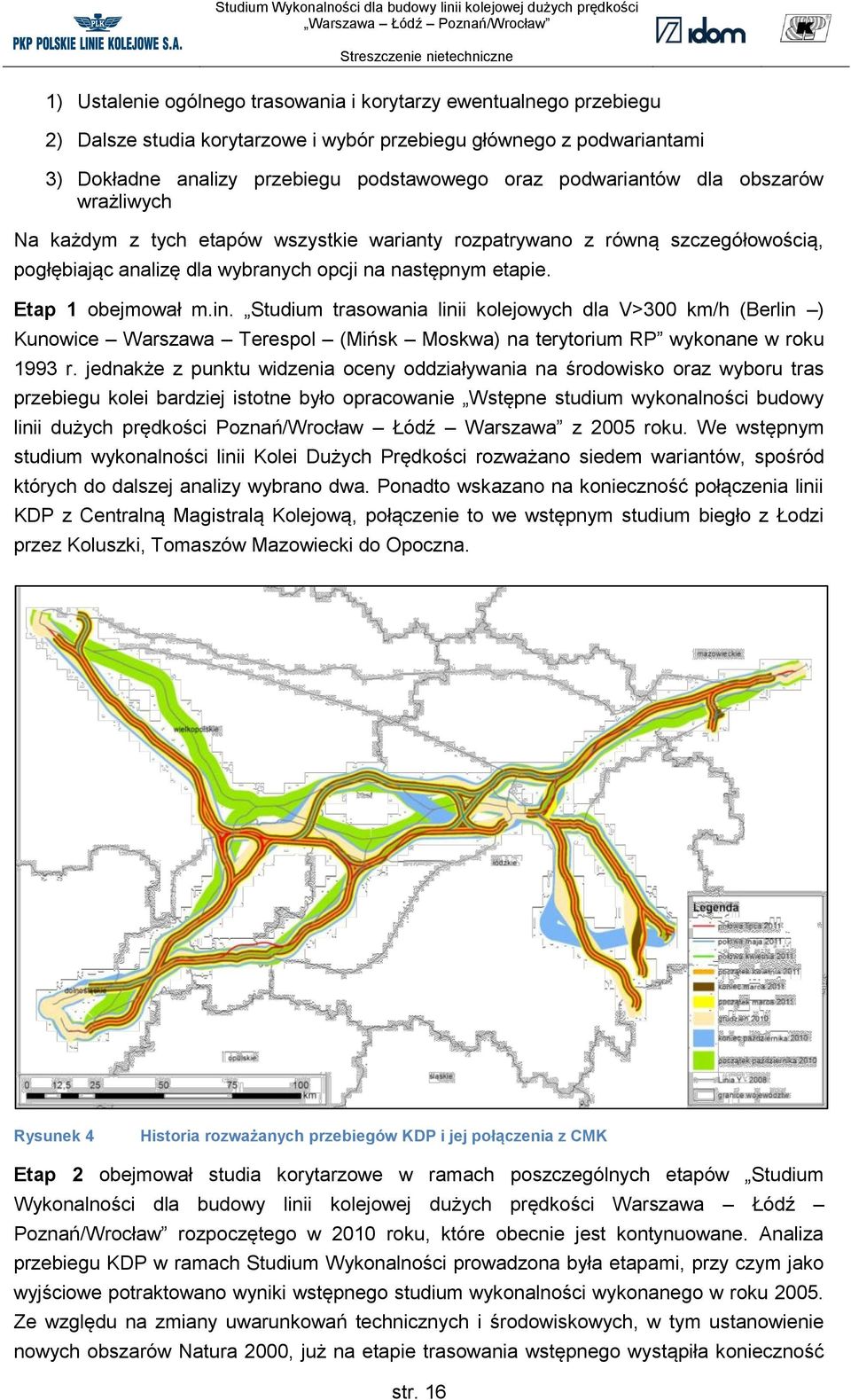 in. Studium trasowania linii kolejowych dla V>300 km/h (Berlin ) Kunowice Warszawa Terespol (Mińsk Moskwa) na terytorium RP wykonane w roku 1993 r.