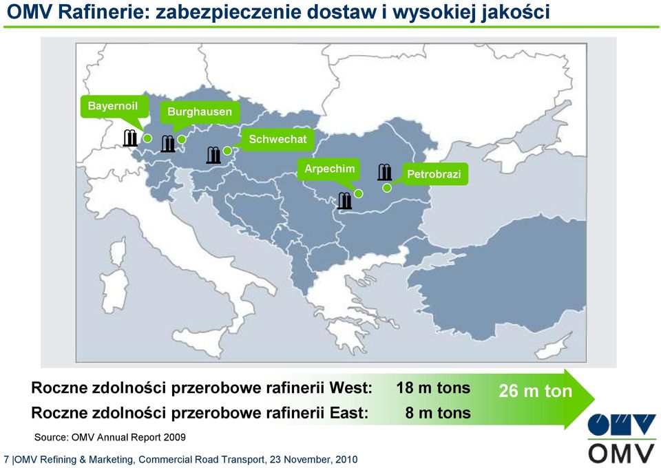 zdolności przerobowe rafinerii East: Source: OMV Annual Report 2009 7 OMV