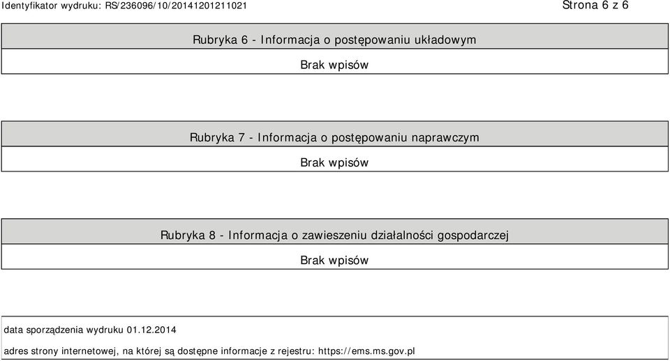 działalności gospodarczej data sporządzenia wydruku 01.12.